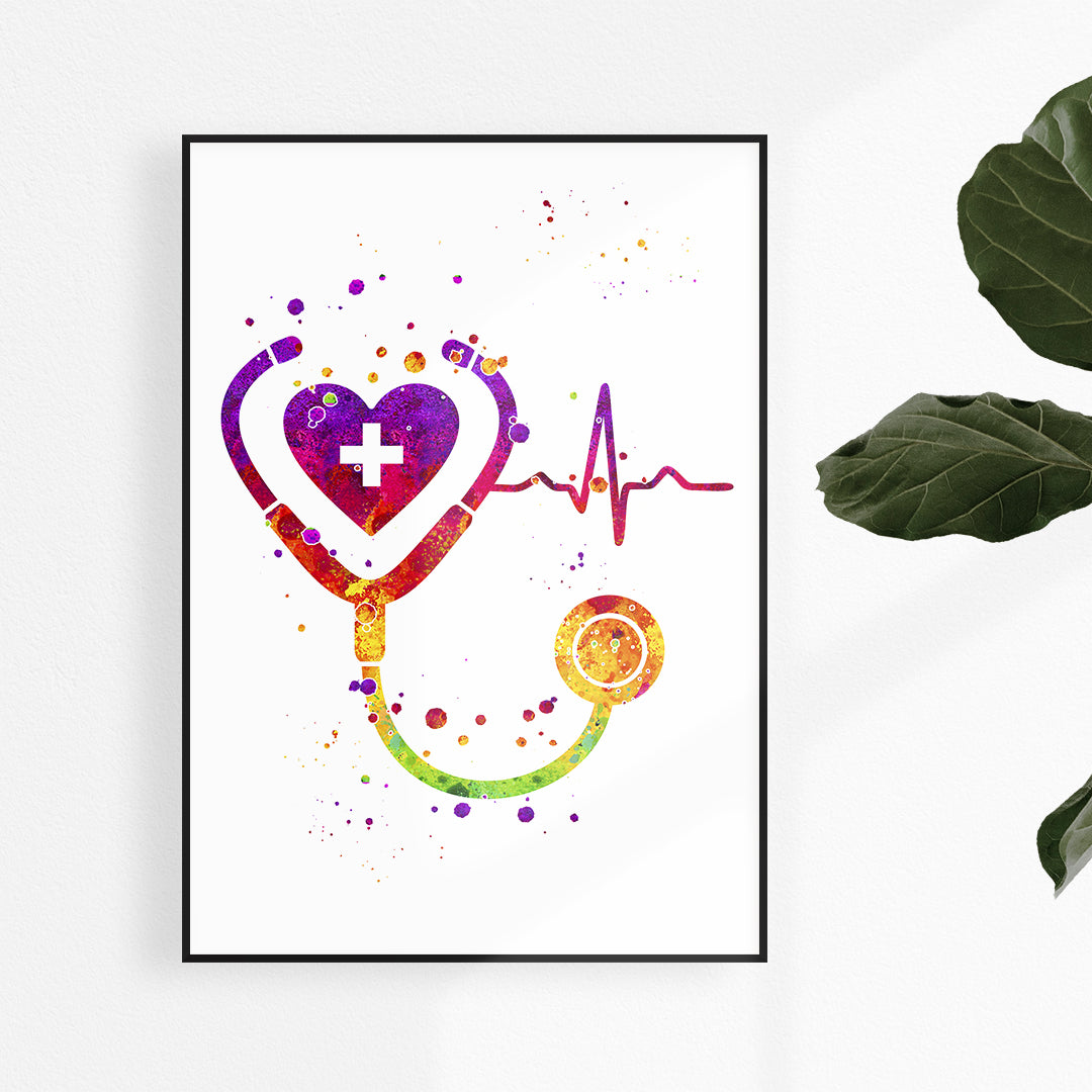 Stethoscope Art Vibrant Watercolor Print