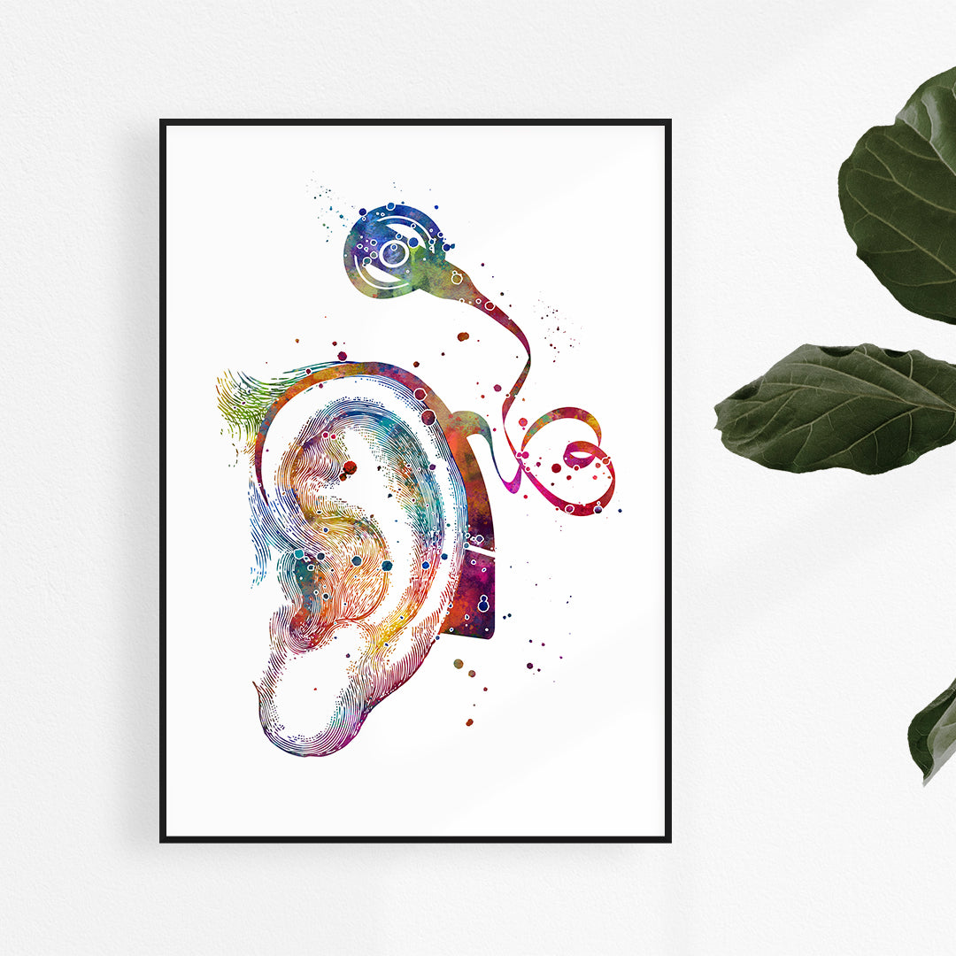 Cochlear Implant Colorful Watercolor Art Print