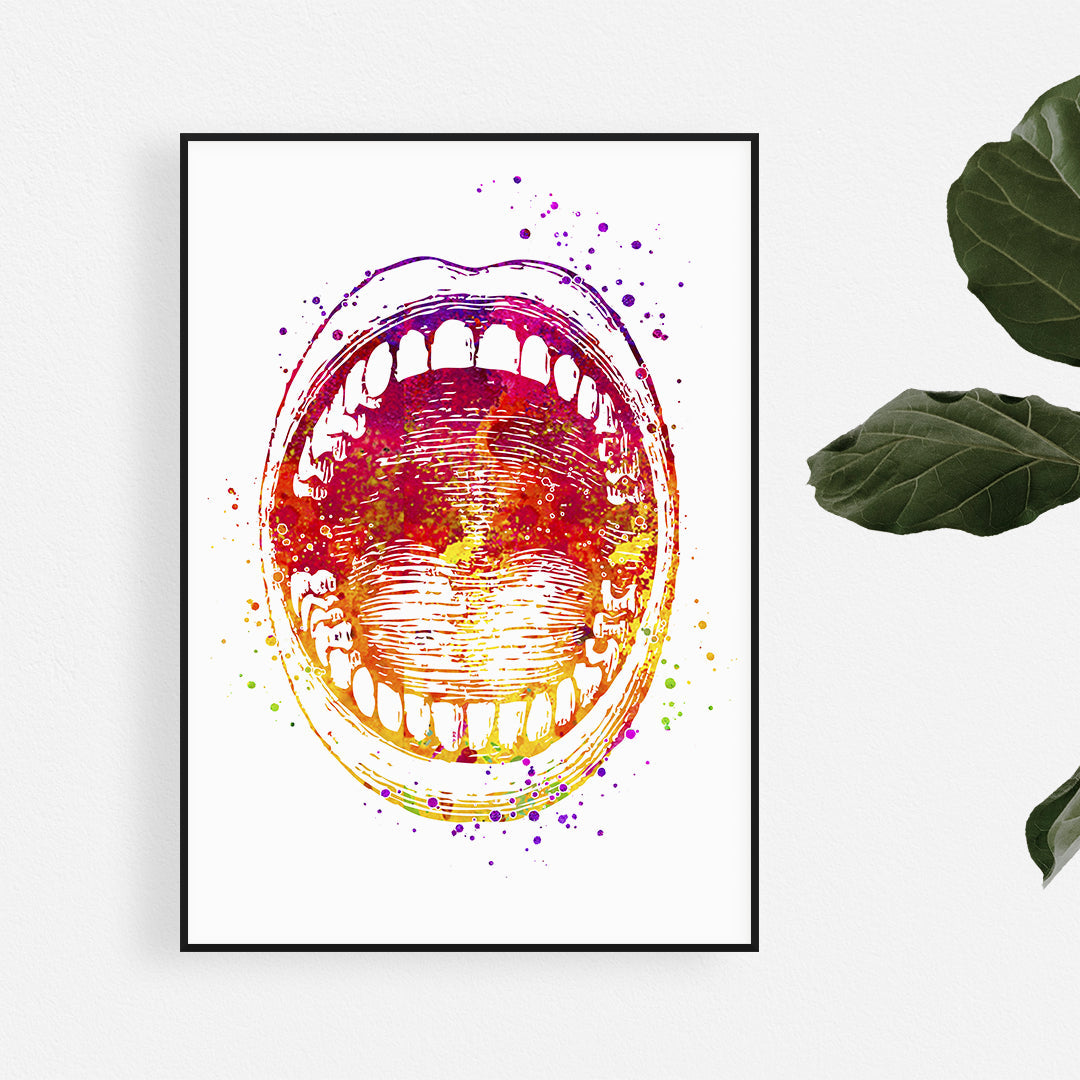 Open Mouth Watercolor Art Print - Medical Office Decor