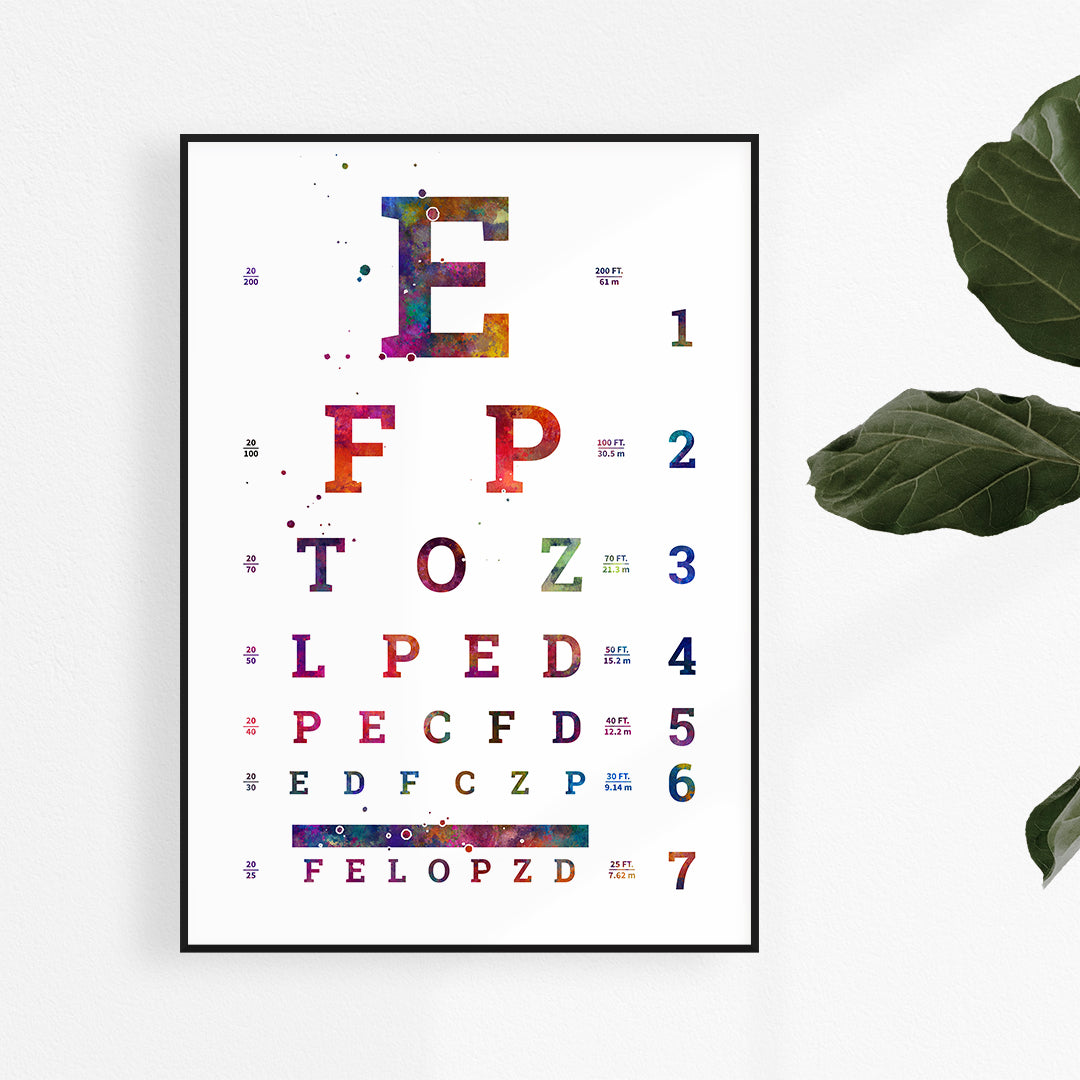Eyes Test Chart Colorful Watercolor Print Optomety Art