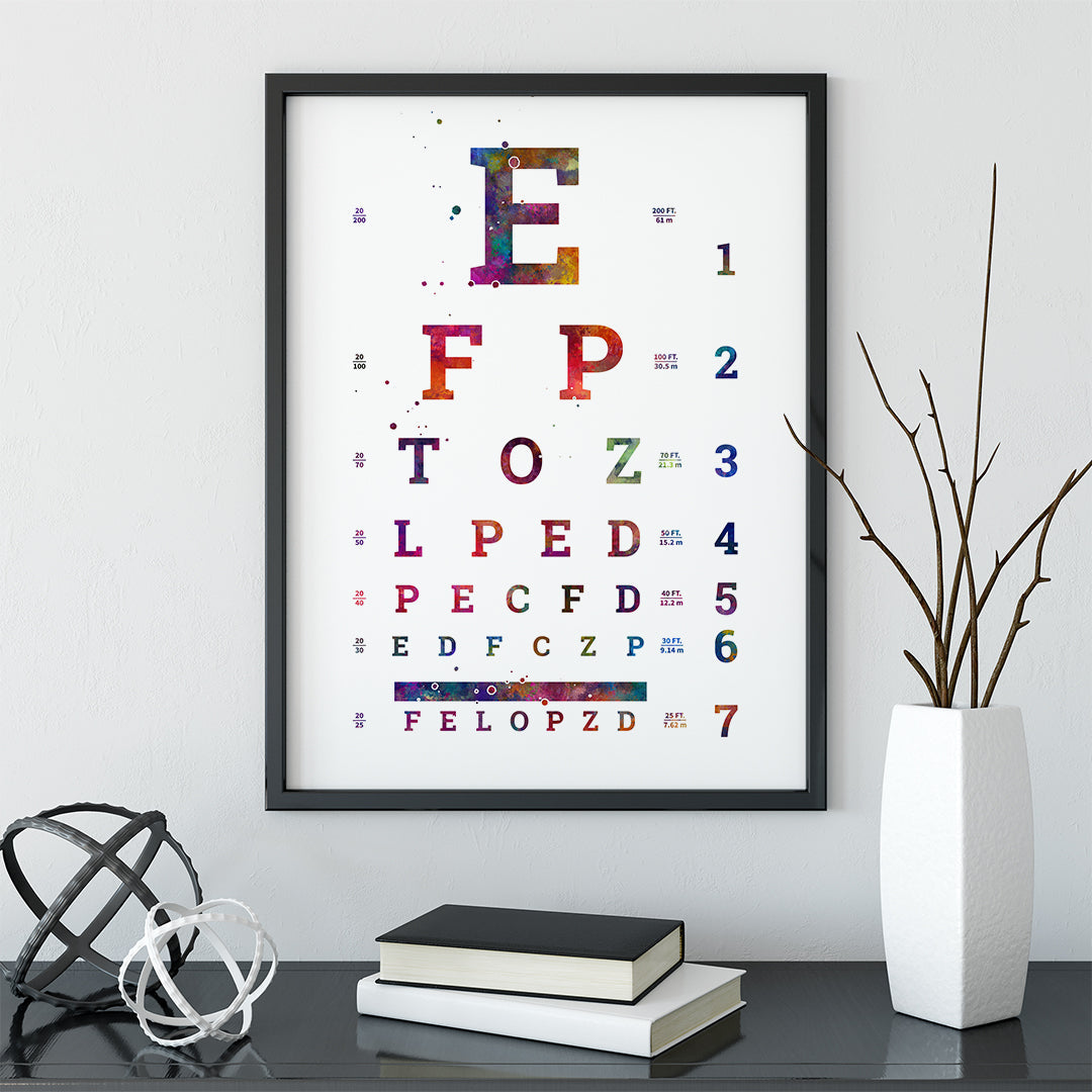 Eyes Test Chart Colorful Watercolor Print Optomety Art