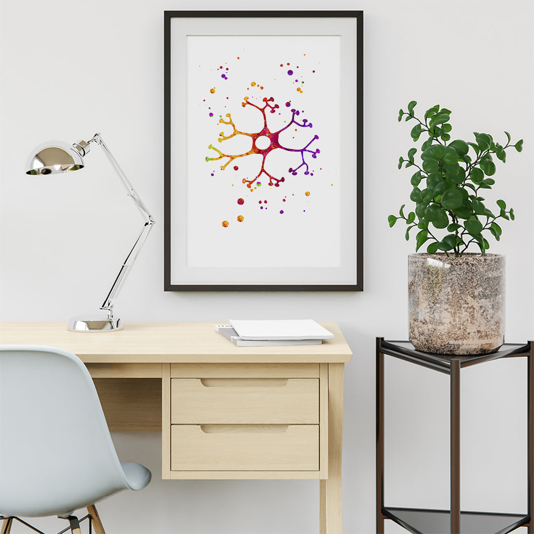 Interneuron Cell Watercolor Art Print Neuroscience Decor