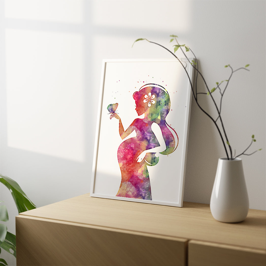 Pregnant Woman Silhouette Watercolor Art Print