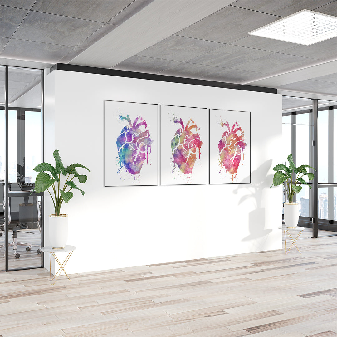 Watercolor Heart Prints - Set of 3