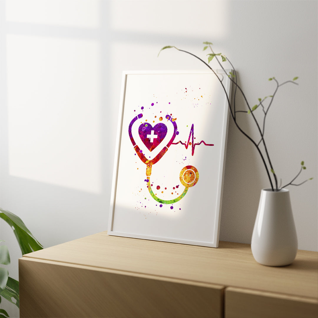 Stethoscope Art Vibrant Watercolor Print