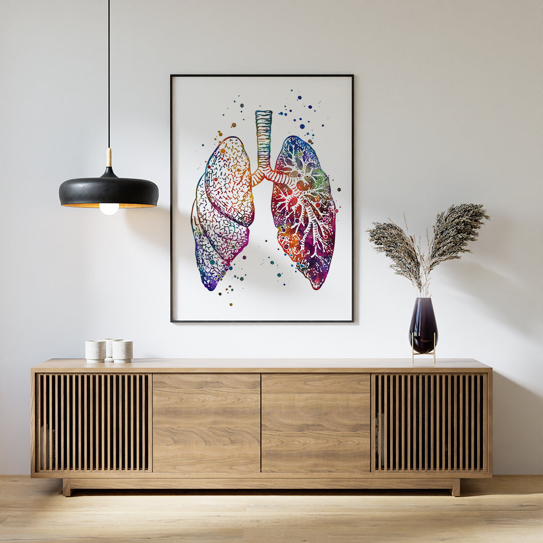 Anatomical lungs Watercolor Print for Pulmonology Clinic Decor