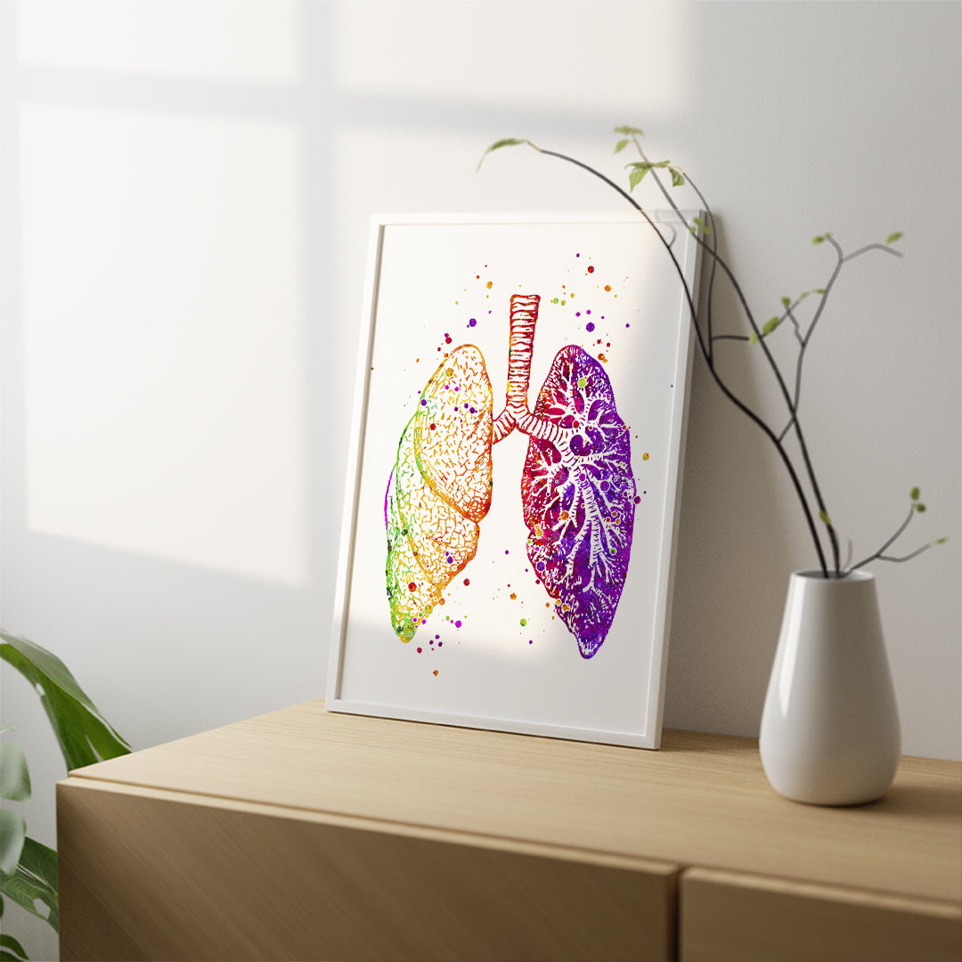 Anatomical Lungs Watercolor Art Print Pulmonology clinic decor
