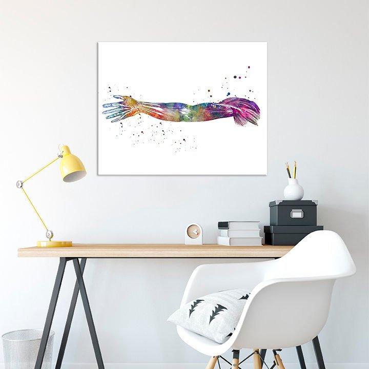 Hand and Arm Muscles Human Anatomy Art Watercolor Print