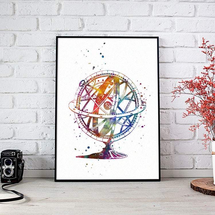 Astronomy Art Armillary Sphere Watercolor Print Science art