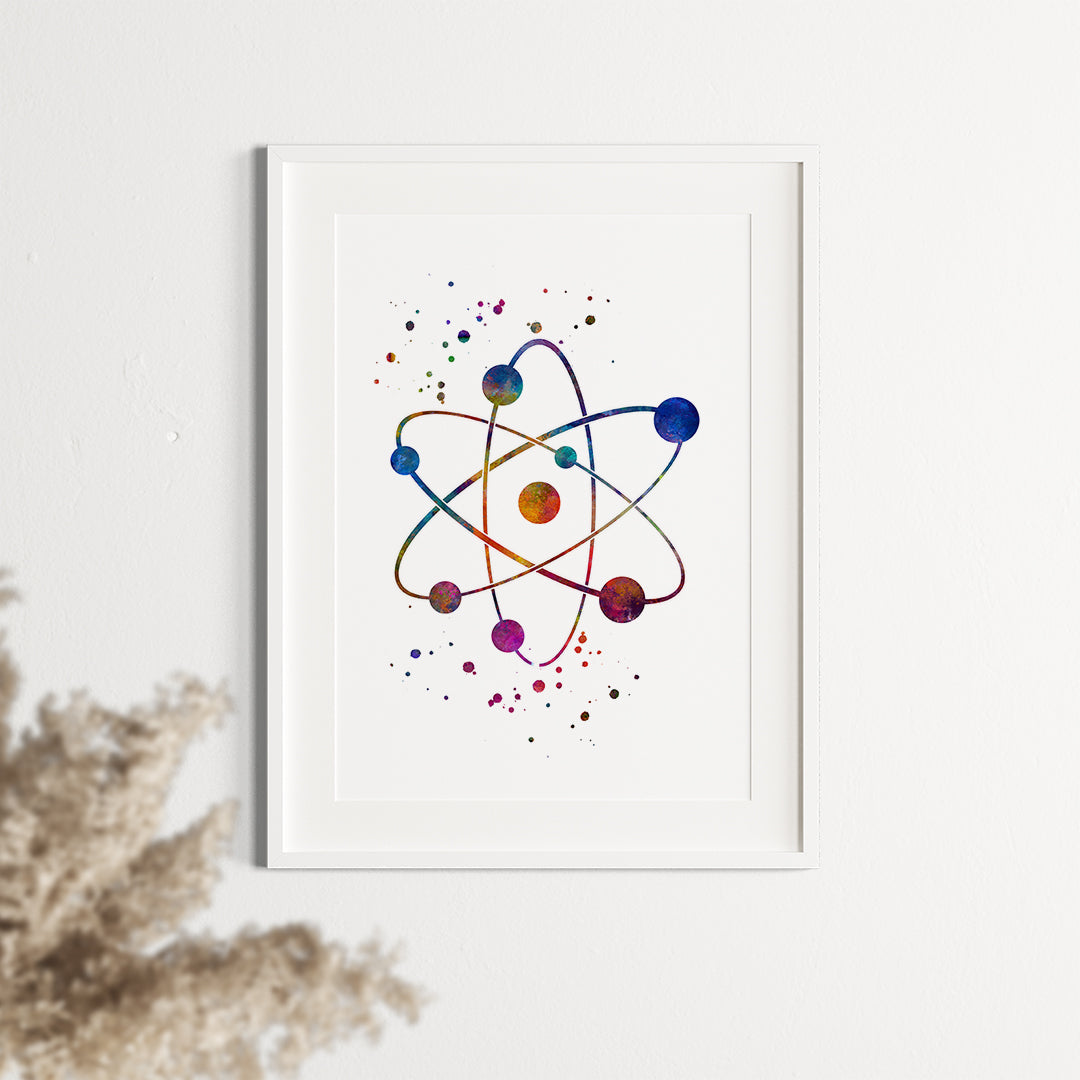 Atom Colorful Watercolor Print Chemistry Art