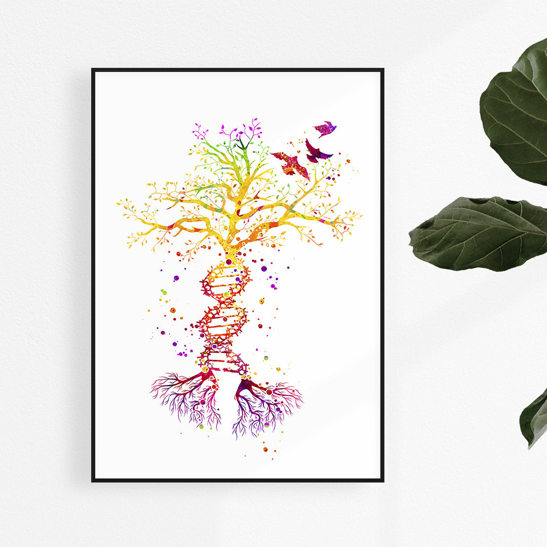 DNA Tree Watercolor Art Print Science Art