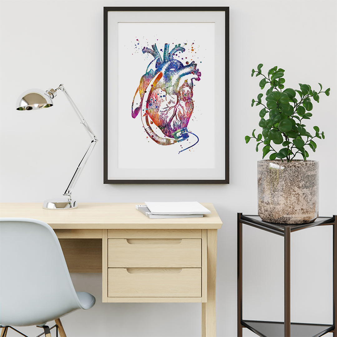 Heart with LVAD Watercolor Art Print