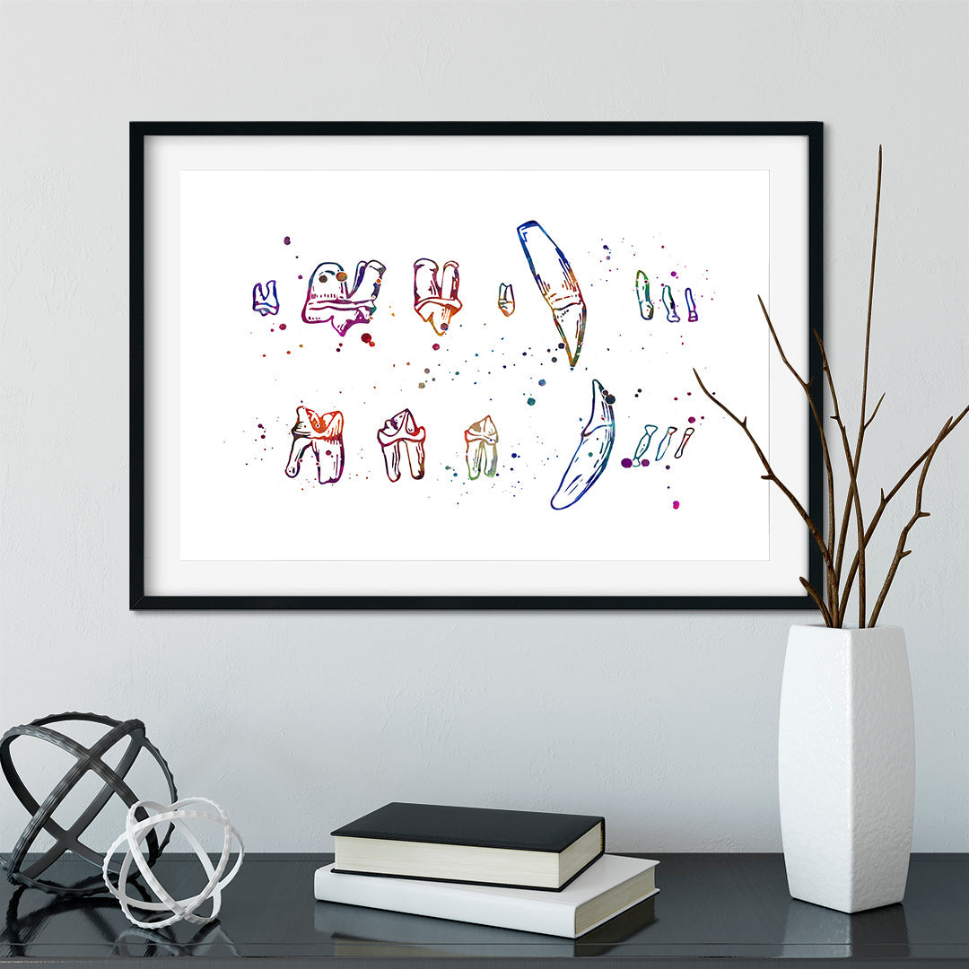 Cat Teeth Chart Watercolor Print Veterinary Dentistry Decor
