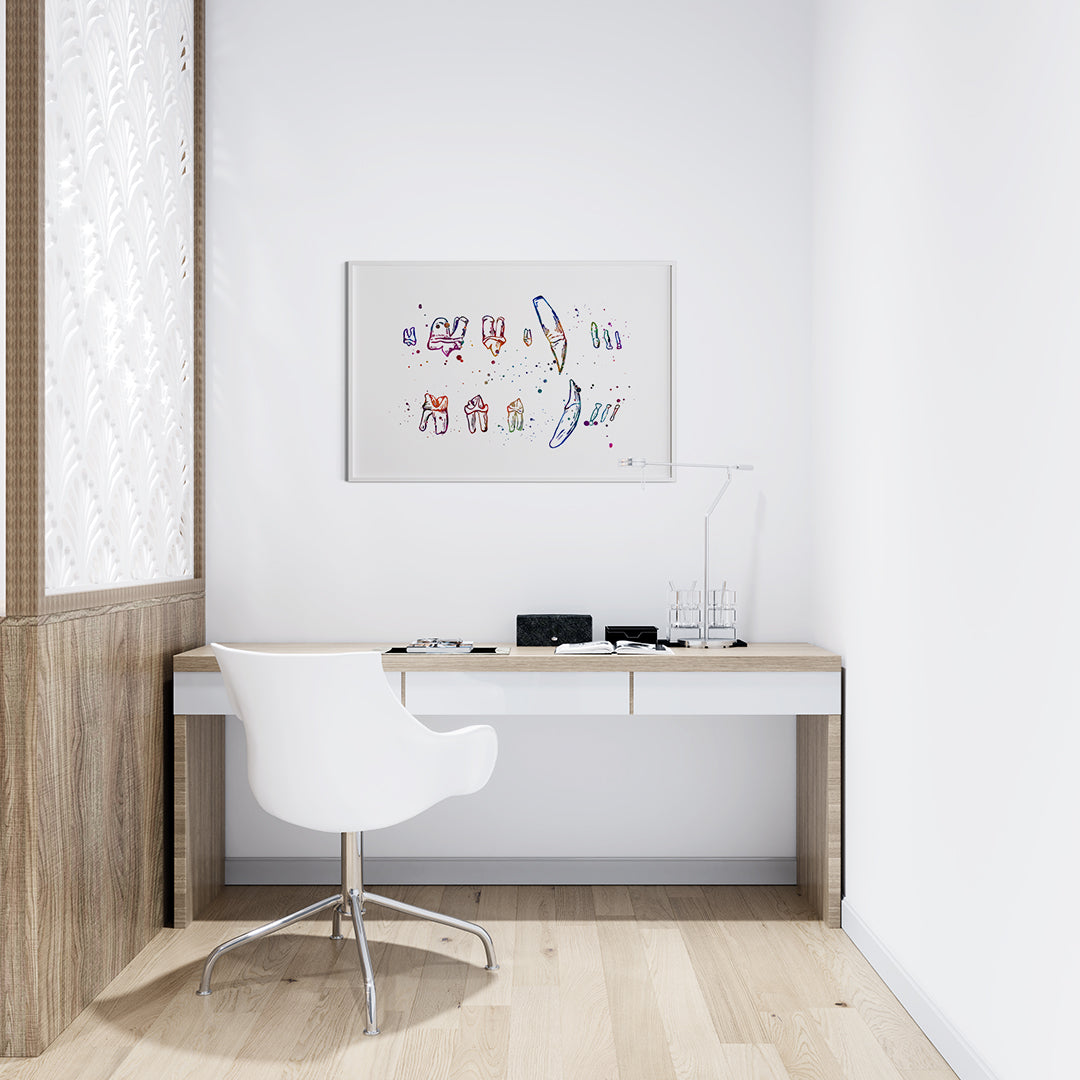 Cat Teeth Chart Watercolor Print Veterinary Dentistry Decor