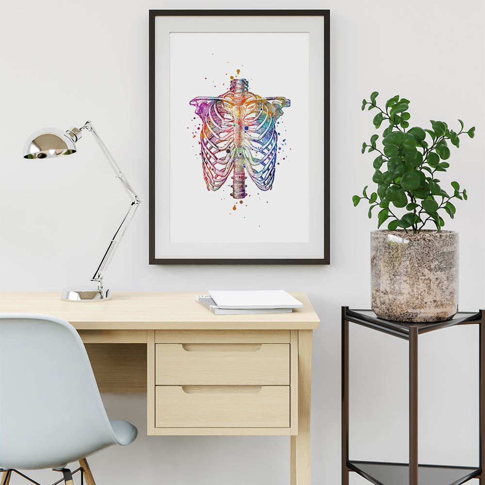 Human Chest Skeleton Rib Cage Anatomy Watercolor Art Print
