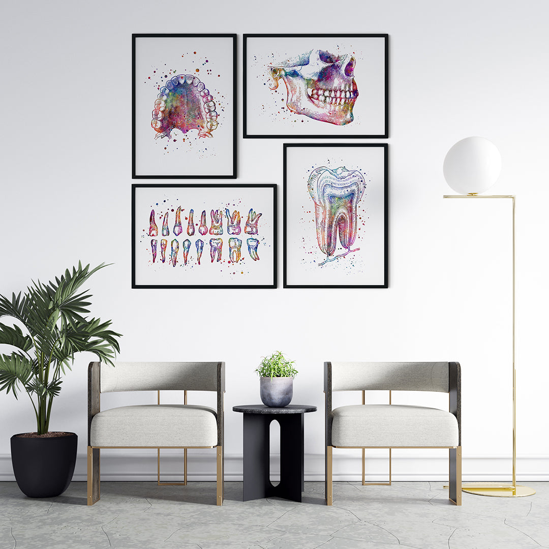 Dental Office Wall Art - Set of 4 Watercolor Prints