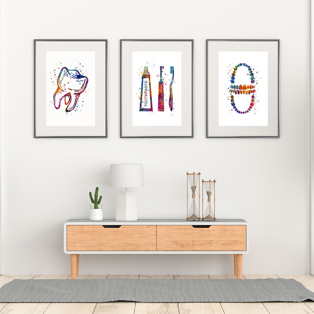Dental Hygienist Gift – Set of 3 Colorful Prints