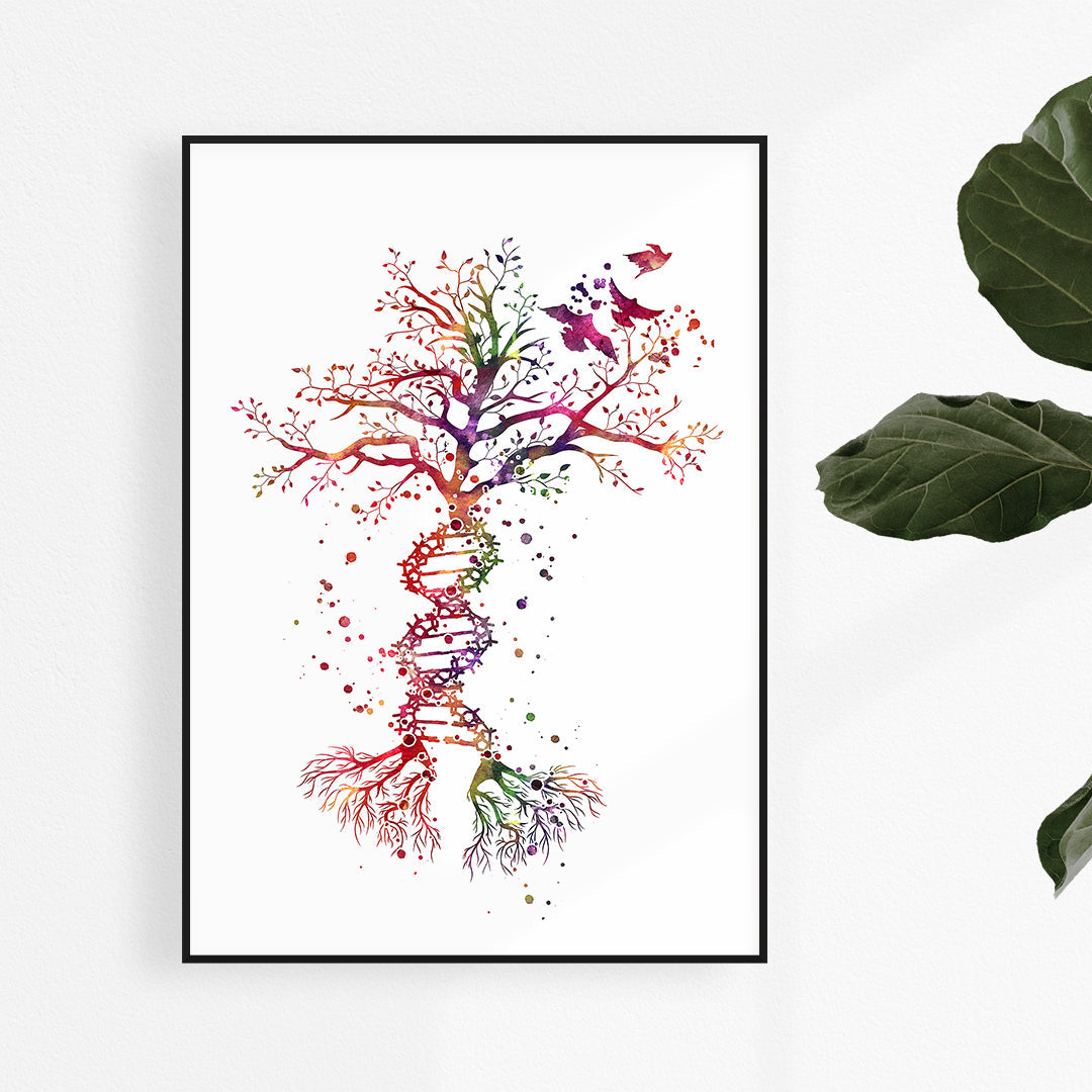 DNA Tree Science art Watercolor Print