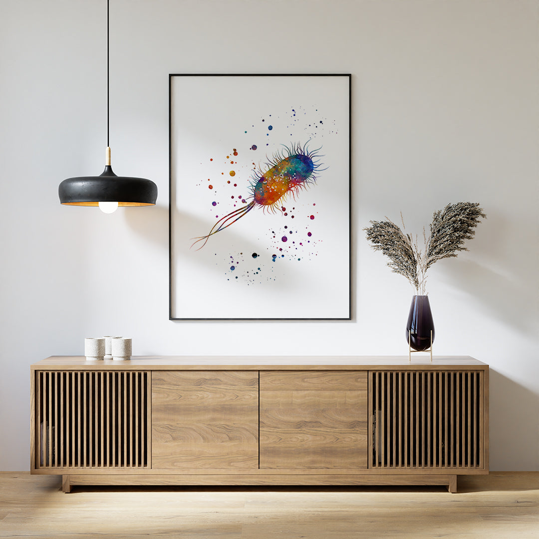 E Coli Watercolor Print Science Decor