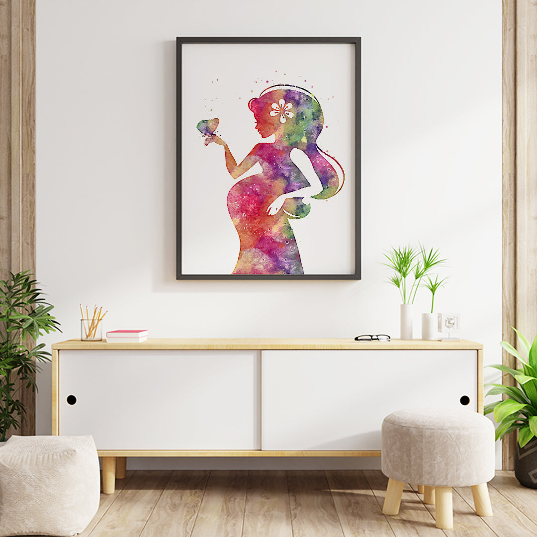Pregnant Woman Silhouette Watercolor Art Print