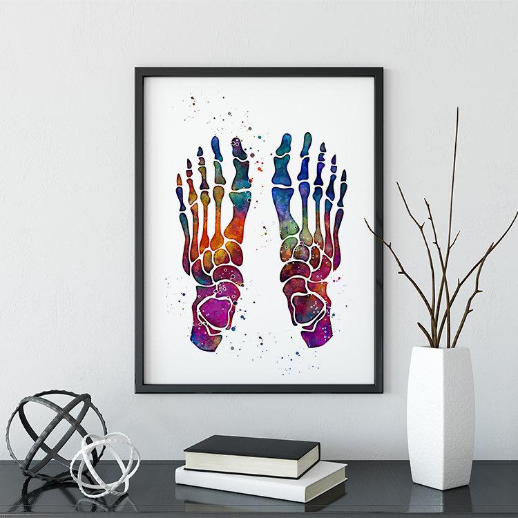 Multicolored watercolor anatomy art print - Foot bones