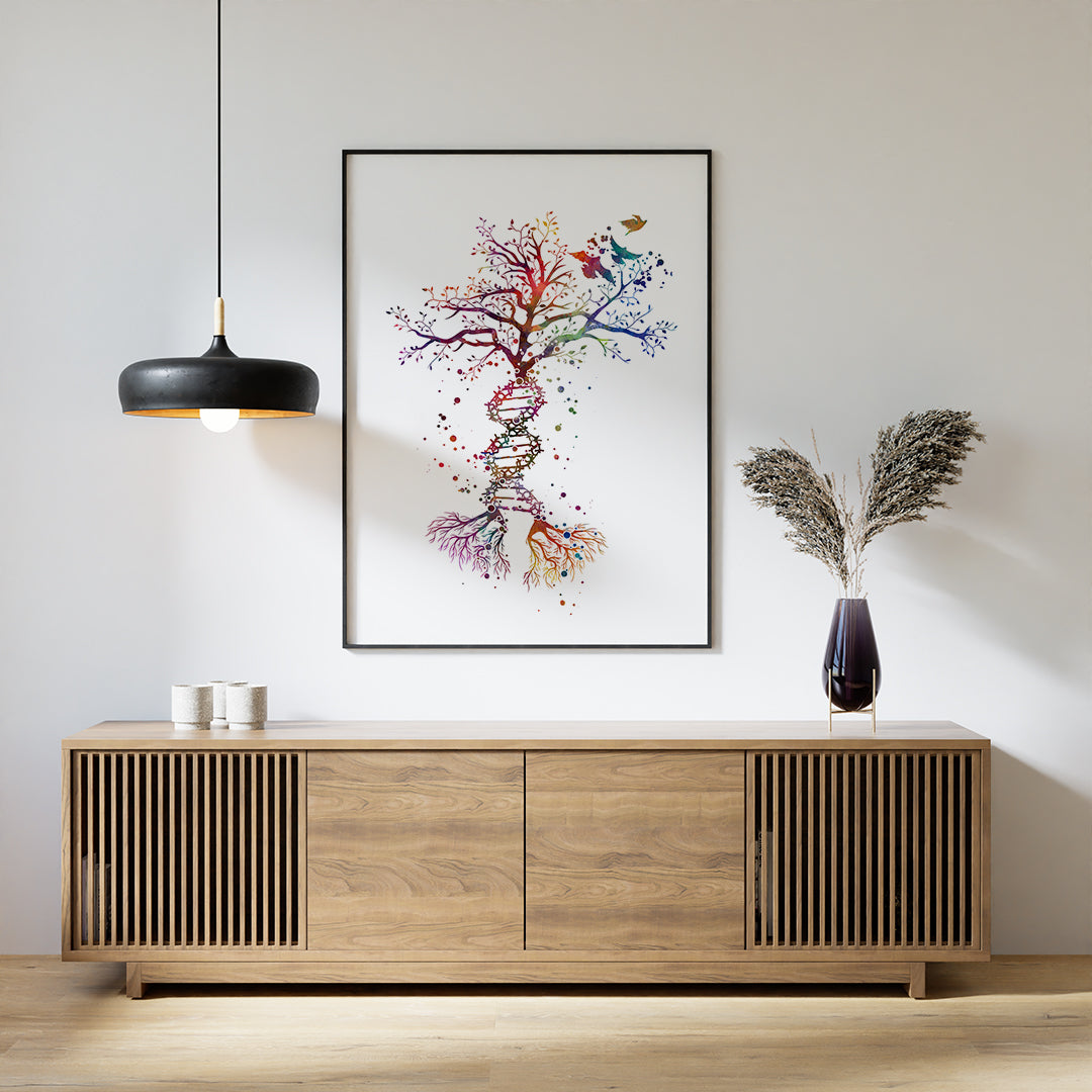 Genetic Art DNA Tree Colorful Watercolor Print