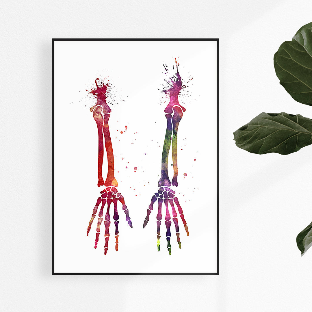 Anatomy Art Watercolor Print Human Hands Bones
