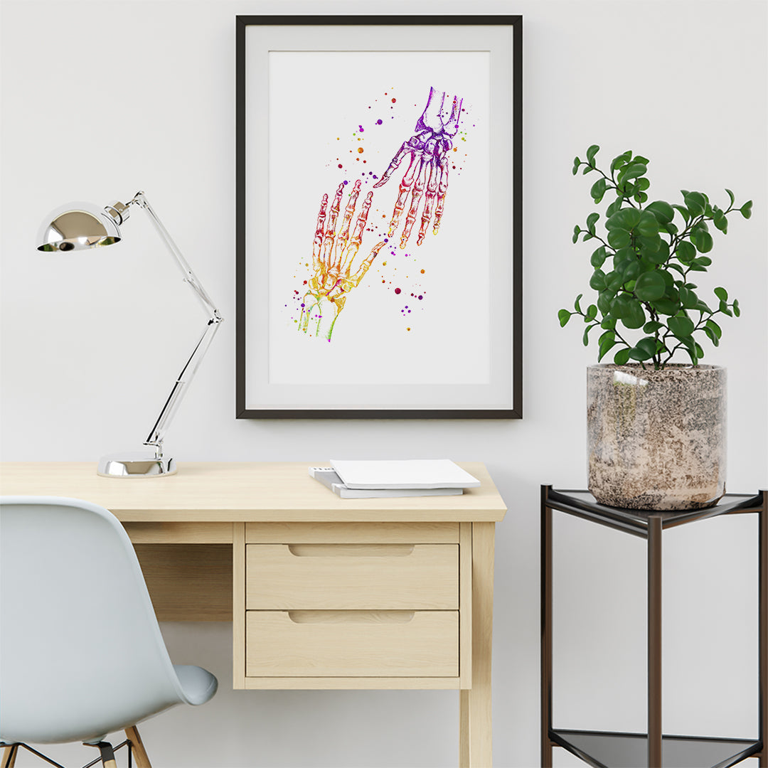 Human Hands Watercolor Artwork for Orthopedy Clinic Decor