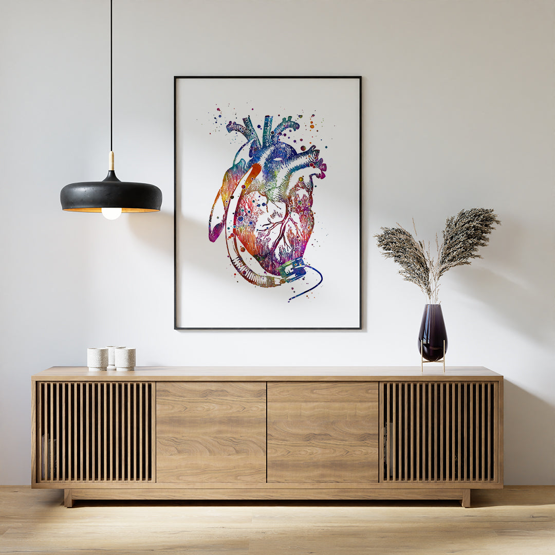 Heart with LVAD Watercolor Art Print