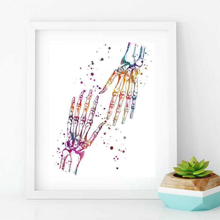 Human Palm Bones Anatomy Art Watercolor Print