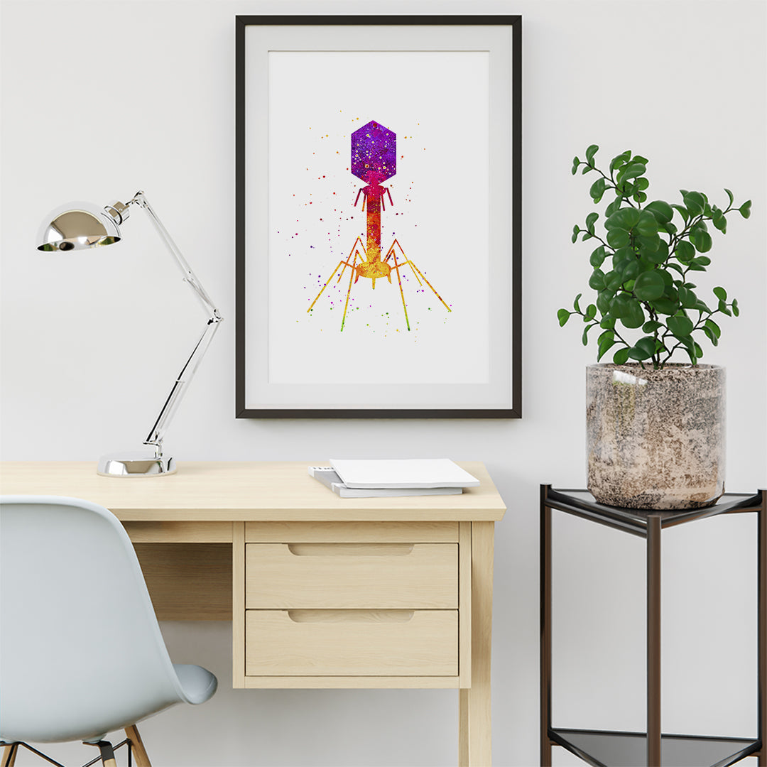 Bacteriophage Art Watercolor Virus Print