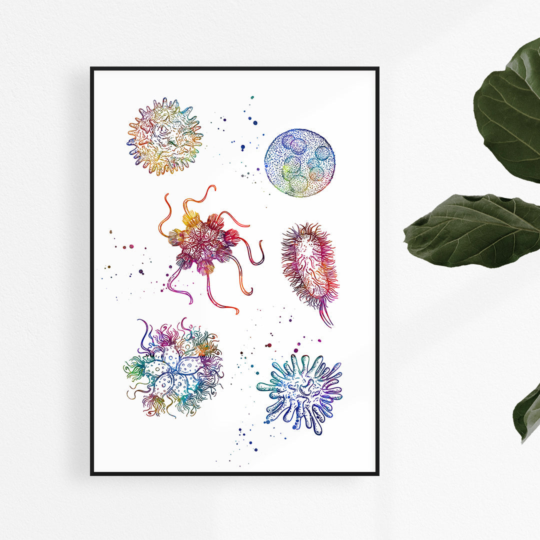 Microbiology Science Art Bacteria Watercolor Print laboratory Decor