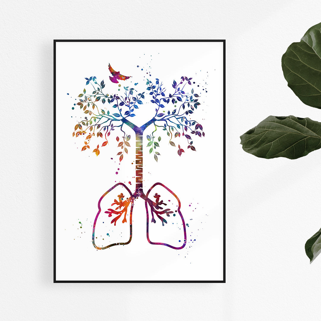 Lungs Tree of Life - Colorful Watercolor Art Print