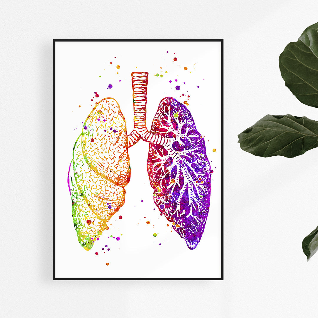 Anatomical Lungs Watercolor Art Print Pulmonology clinic decor