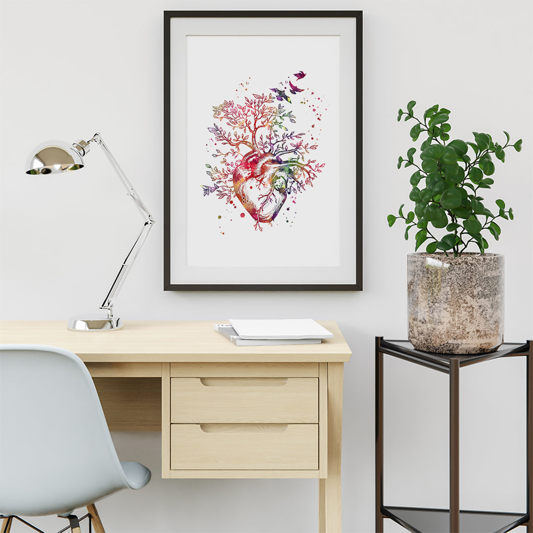 Anatomy Art Heart Tree Watercolor Print