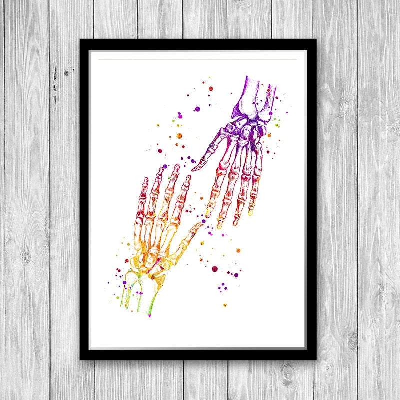 Human Hands Watercolor Artwork for Orthopedy Clinic Decor