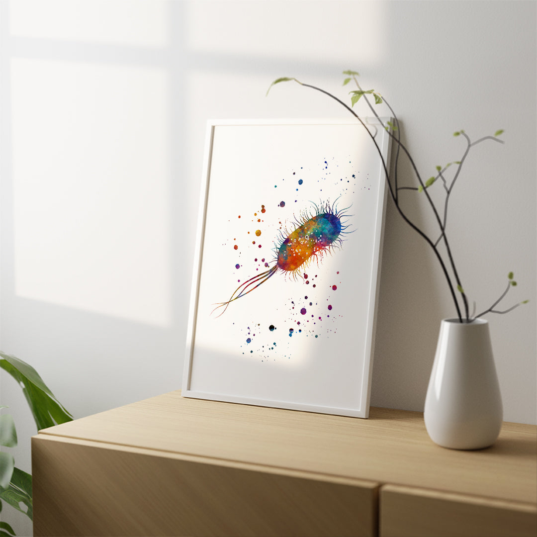 E Coli Watercolor Print Science Decor