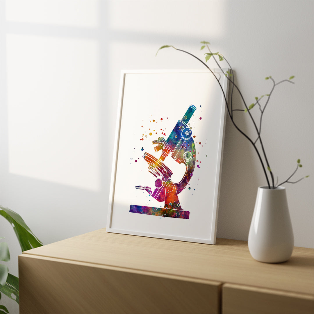 Microscope Art Watercolor Print Science Poster