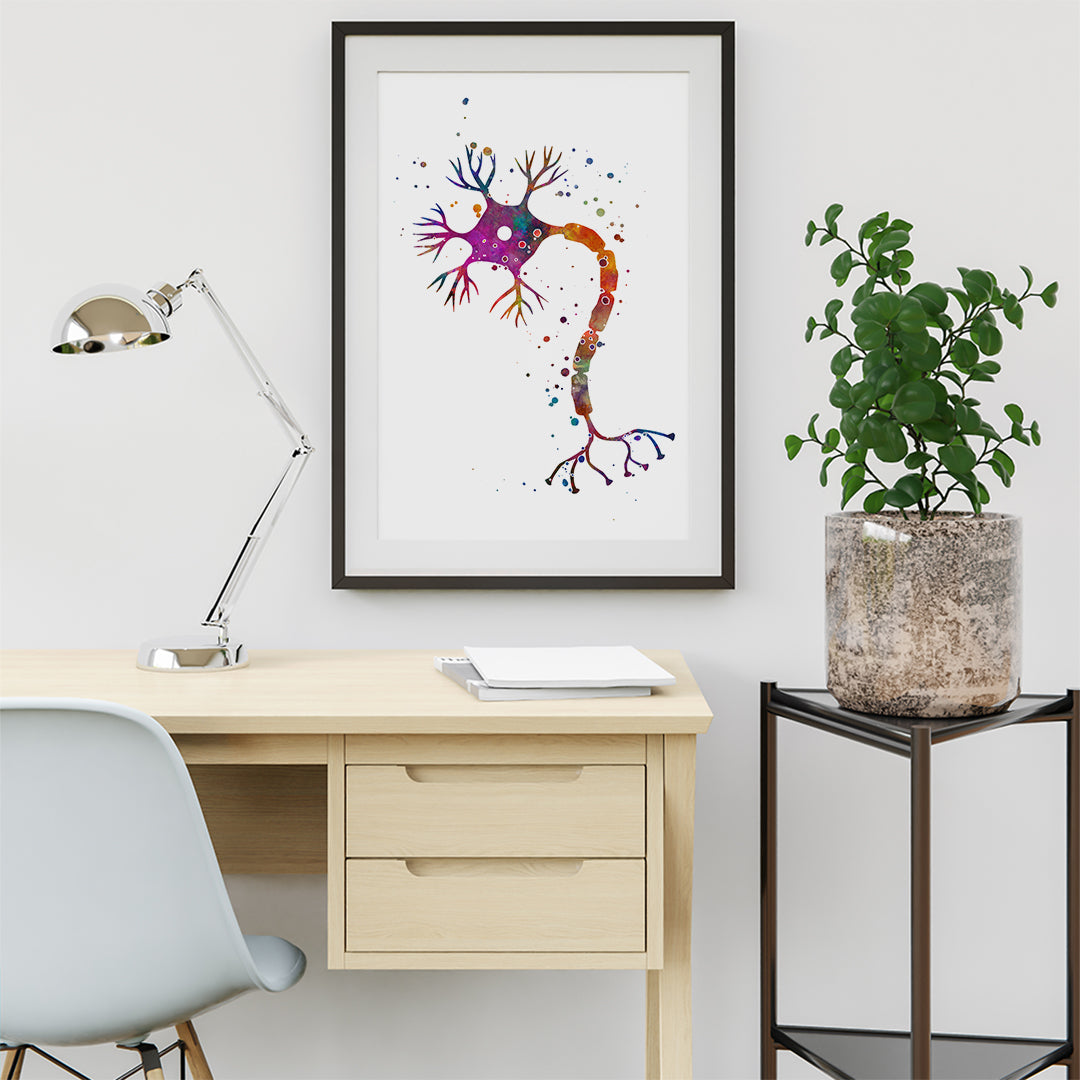 Nerve Cell Colorful Watercolor Art Print