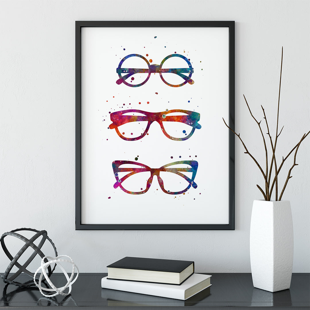 Eyeglasses Watercolor Art Print for Optometrist Office Decor