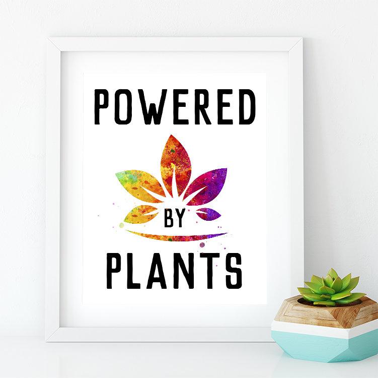 Vegan Kitchen Wall Art - Powered by Plans Watercolor Print