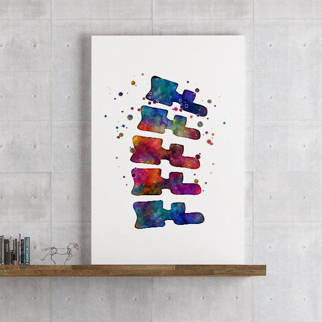 Vertebrae Multicolored Watercolor Art Print