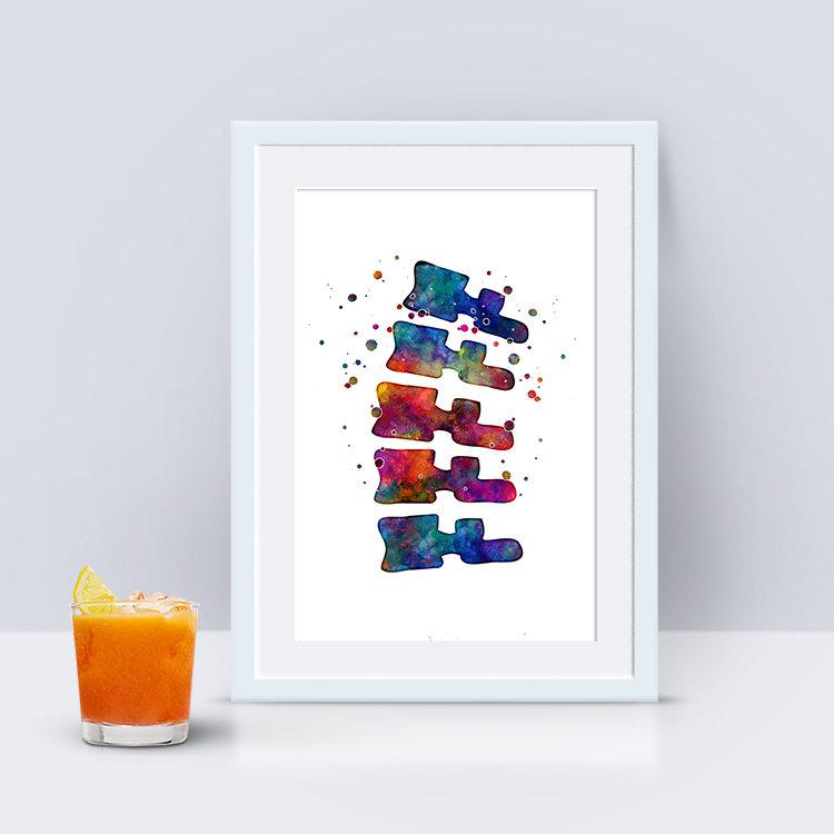 Vertebrae Multicolored Watercolor Art Print