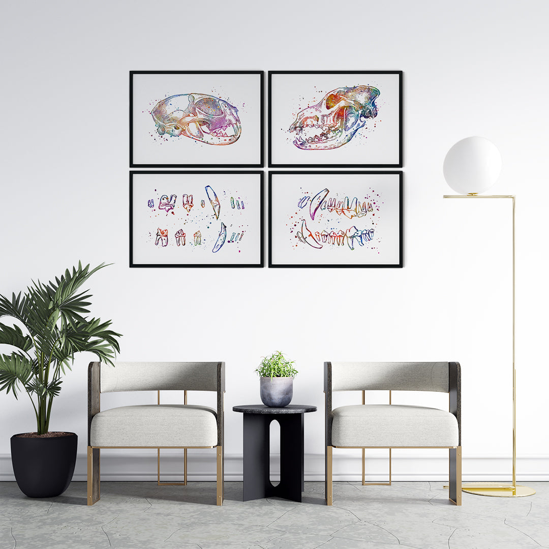 Dog and Cat Dentistry Set of 4 Watercolor Art Prints
