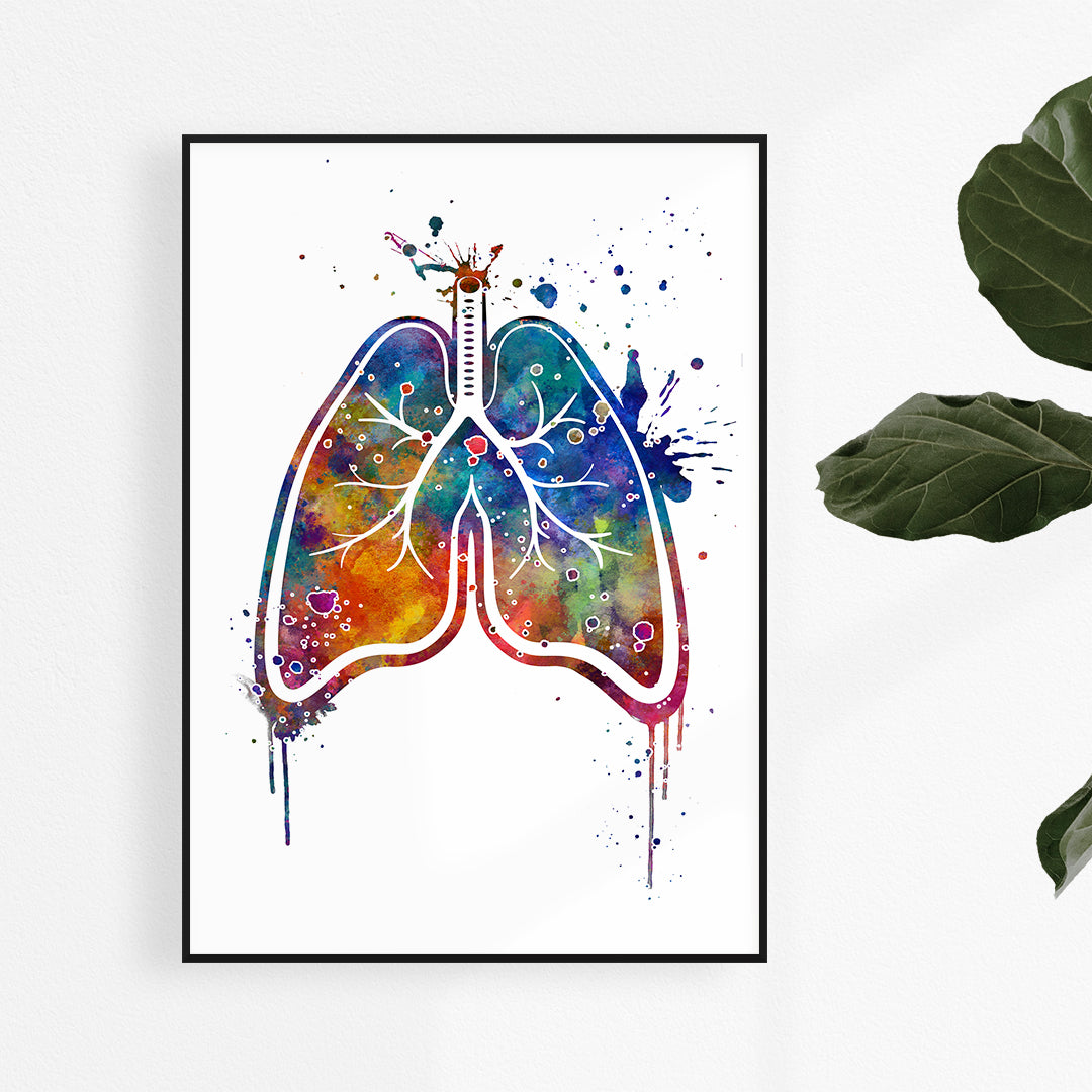Colorful Human Lung Anatomy Watercolor Print - Medical Art for Doctors