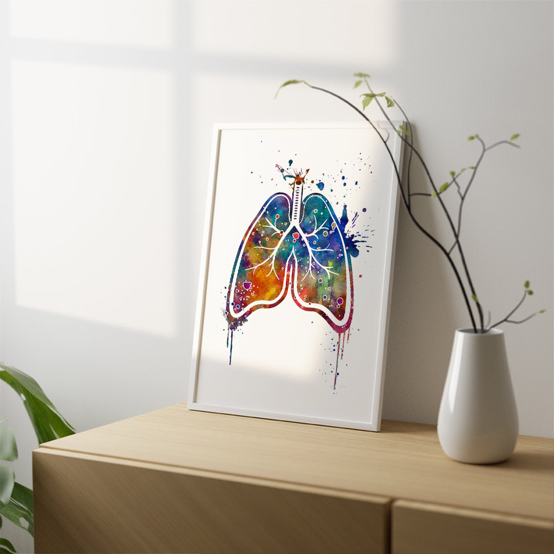 Colorful Human Lung Anatomy Watercolor Print - Medical Art for Doctors
