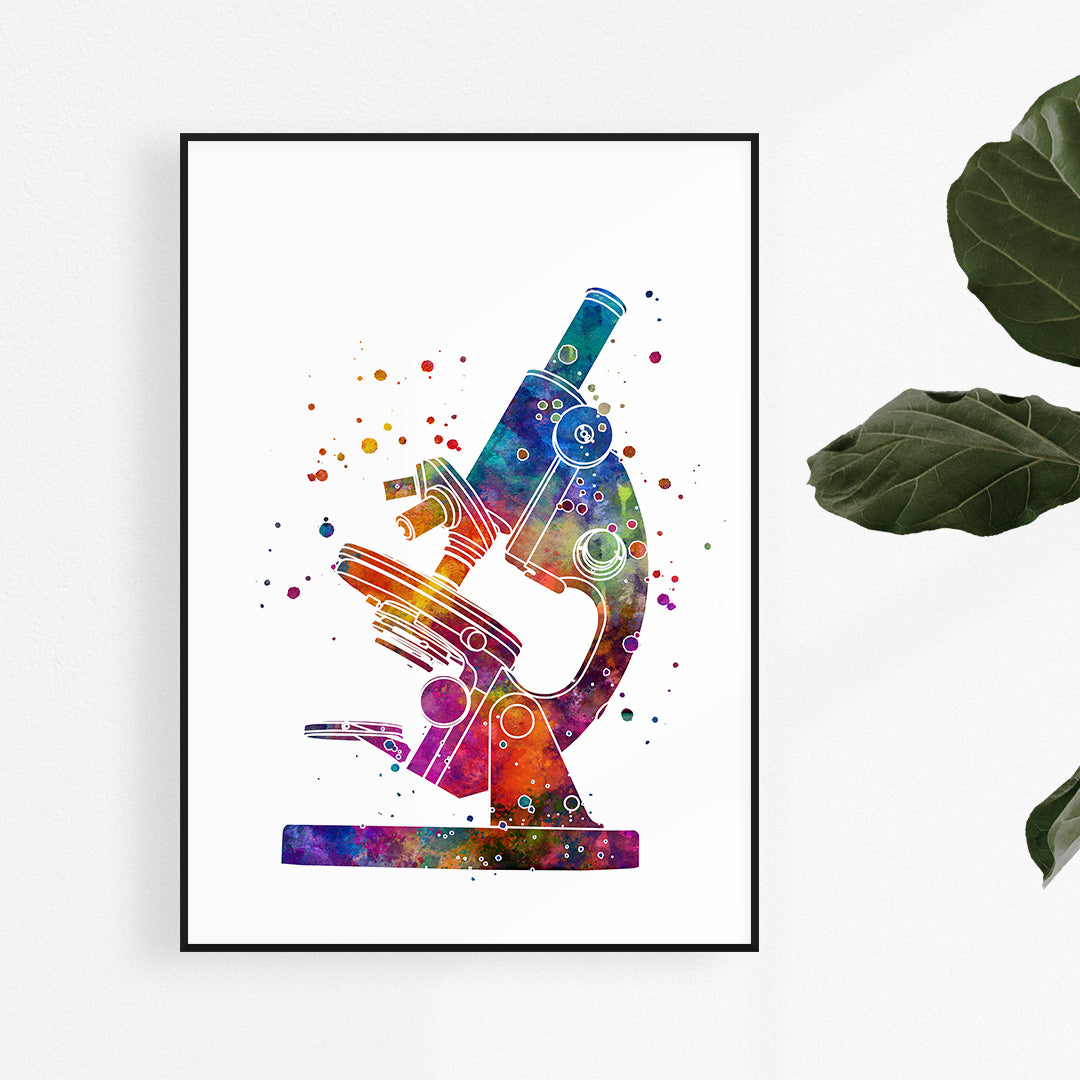 Microscope Art Watercolor Print Science Poster